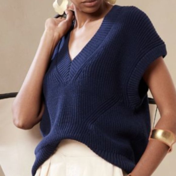Banana Republic Sweaters - BANANA REPUBLIC CIMA Oversized Merino Wool Blue Sweater Vest